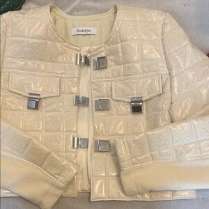 Rodebjer Cream Quilted Cropped Blazer with Silver Clasps